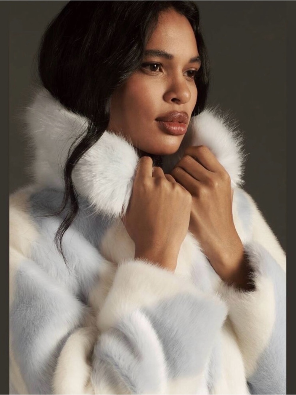 Mauve Anthropologie Powder Blue Ivory Faux Fur Long Coat | XL - Picture 2 of 12
